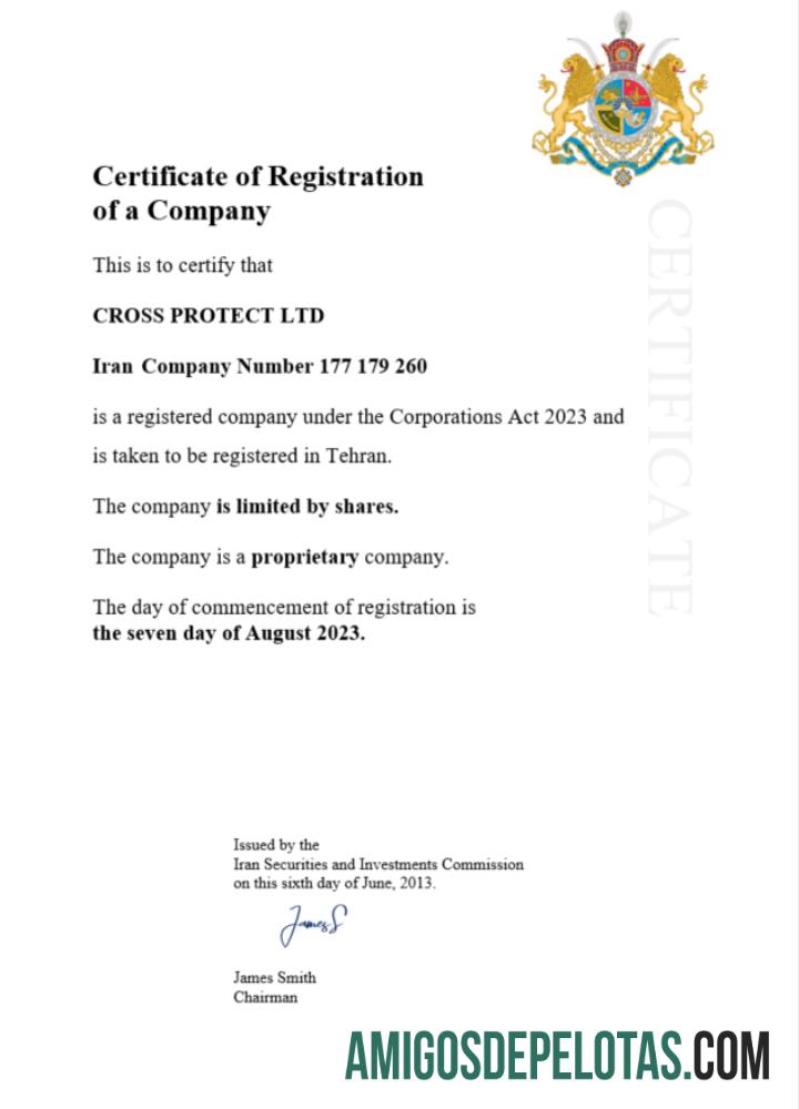 Certificado de registro do Irã para impressão, modelo Word e PDF